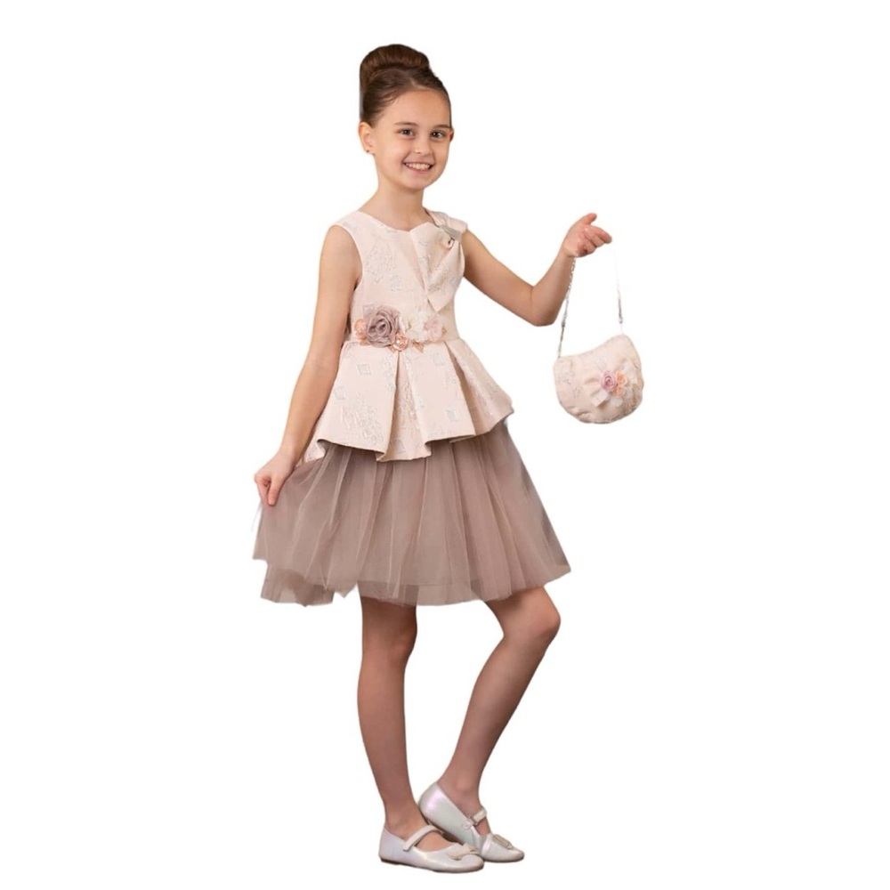 Elegant Cream and Brown Kids Dress